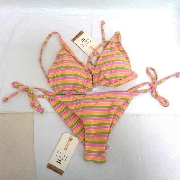 BILLABONG Bikini Set Top & Bottom Stripe NWT size Medium - Picture 1 of 8